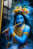 Peinture sur toile acrylique HD exquise, portrait de la divinité hindoue Krishna, cadre en alliage d'aluminium, 40x80cm, taille personnalisée, vente en gros B2B