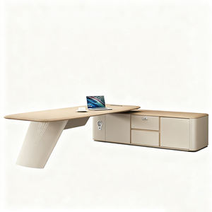 โต๊ะทำงานผู้บริหารรูปตัวแอลทันสมัย ทนทาน พร้อมตู้เก็บเอกสารและชั้นวางของ สำหรับผู้จัดการและซีอีโอ ออกแบบตามหลักสรีรศาสตร์ เป็นมิตรกับสิ่งแวดล้อม ชุดเฟอร์นิเจอร์ไม้ - Product Image 4