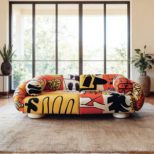 Canapé modulaire en peluche à motifs uniques personnalisables, imprimés graffiti, art ludique, canapé droit pour salon, villa, <span class=keywords><strong>galerie</strong></span> d'art - Product Image 1