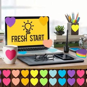 8 Colors Fluorescent Heart-Shaped Self-Adhesive <b>Memo</b> <b>Pads</b> 76*76mm Size School Supplies Stationery Line Design Back-to-School - Product Image 4