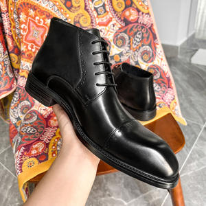 Zapatos de piel auténtica de alta calidad para hombre, botas <span class=keywords><strong>Chelsea</strong></span> con diseño italiano, personalización de fábrica al por mayor, novedad - Product Image 4