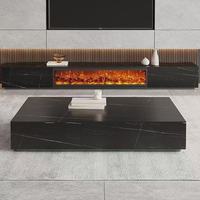 Meuble TV avec cheminée électrique à flamme simulée moderne, vente chaude, armoire décorative avec plateau en marbre rocheux, table basse