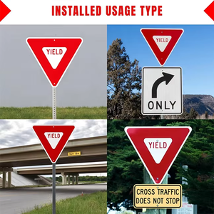 Panneau <span class=keywords><strong>de</strong></span> signalisation routier personnalisé Type debout avec <span class=keywords><strong>film</strong></span> réfléchissant Ralentir et laisser place à un motif triangulaire - Product Image 4