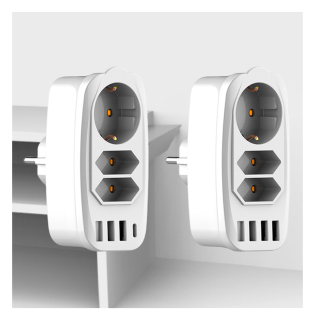 Hot Selling 7-in-1 Wall Socket EU Europe Plug with USB a Ports c Port 100V-250V 4000W 16A 3 AC Outlets