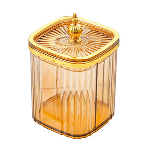 Square Food Storage Container With Lid Airtight <b>Kitchen</b> Cereal Grain Snack Jar Glass Clear Green Amber Gold Trim - Product Image 3