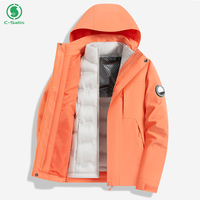 Veste chaude d'automne et d'hiver en coton rembourré avec doublure intérieure en duvet, coupe-vent trois-en-un, fermeture éclair, logo frontal