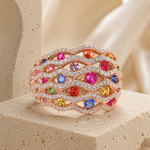 Anello in tonalità oro rosa con zirconi colorati per donna, gioiello di lusso alla moda - Product Image 4