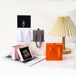 Custom Logo Drawer Box Jewelry Paper Box Ring Earring Packaging Pink Cardbaord <b>Boxes</b> with Ribbon Handle - Product Image 2