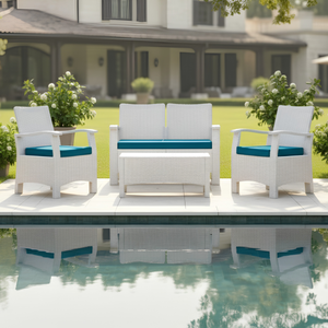 Ensemble de meubles de conversation d'extérieur en rotin tressé robuste de qualité commerciale, 4 pièces, avec coussins épais haute densité pour patio et jardin - Product Image 3