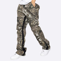 Vente en gros Pantalon personnalisé ample imprimé forêt d'arbres Jeans baggy camouflage patchwork en denim Jeans imprimés à jambe droite pour hommes
