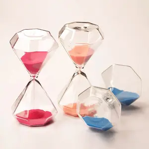 China Manufactured Diamond Shape Borosilicate Glass Sand Timer 5Min 15Min 30Min Hour Glass Clock for Home & Office Decoration