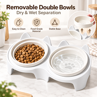 Bol pour chat en céramique portable, étanche, de haute qualité, à motif solide, double, pour l'eau et la nourriture des animaux de compagnie, 3-en-1, surélevé, pour l'intérieur