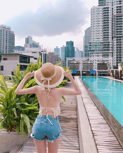 Haut court dos nu en tricot sexy pour femmes Boho Beach évider au <span class=keywords><strong>crochet</strong></span> glands ourlet dos nu soutiens-gorge <span class=keywords><strong>bustier</strong></span> avec coussinets de poitrine réservoir - Product Image 3