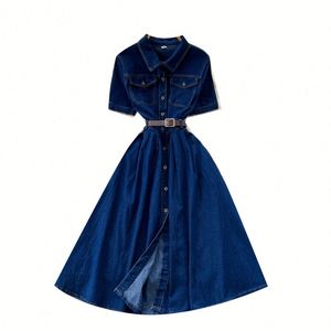 Vestido Midi Vaquero Lavable de Verano para Mujer, Estilo Vintage, con Cuello Vuelto, Manga Corta y Silueta en A, Marca USA Mairun - Product Image 5