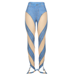 Hot Jeans Pant gamba larga impilata per le donne reggiseno a vita alta Panty Set pantaloni - Product Image 5