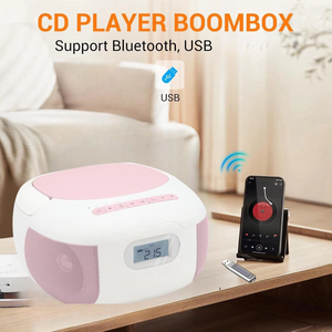 Lecteur CD portable rose et blanc personnalisé en usine avec diffusion de musique BT, clé USB, radio FM et double alimentation pour la maison et les voyages - Product Image 6