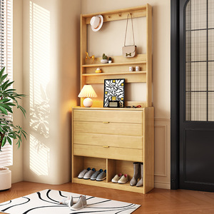 Meuble à chaussures en bois massif, style nordique, étagère de rangement pour entrée, gain de place, design fin à rabat pour usage domestique - Product Image 2