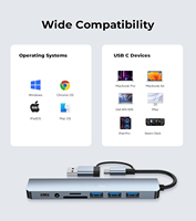 Base de Conexión 8 en 2 con Extensor USB, 4 Puertos USB-A, Lector de Tarjetas USB C TF/SD, Salida de Audio de 3.5mm para MacBook iPad Pro