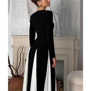 Vestido de Fiesta Elegante Colección Ramadán 2025 de <span class=keywords><strong>Boutique</strong></span> Factory, Vestido Casual Ajustado de Manga Larga con Costuras Blancas y Negras Estilo Francés - Product Image 2