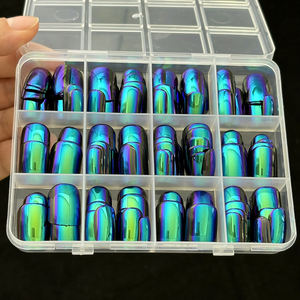 144 <span class=keywords><strong>Uñas</strong></span> Postizas Cuadradas Francesas Azules Galvanizadas, <span class=keywords><strong>Uñas</strong></span> Postizas <span class=keywords><strong>Cortas</strong></span> Brillantes, <span class=keywords><strong>Uñas</strong></span> Acrílicas de Cobertura Completa para Manicura DIY - Product Image 4