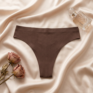 Culottes string côtelées sans couture marron pour femmes, taille basse, sexy, respirantes, grandes tailles, pour le yoga, vente en gros - Product Image 3