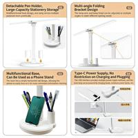 Lampe de table LED multifonctionnelle pliable OEM avec porte-stylo, lumière de lecture réglable, lampe de table pour le soin des yeux, lampe de bureau USB type C