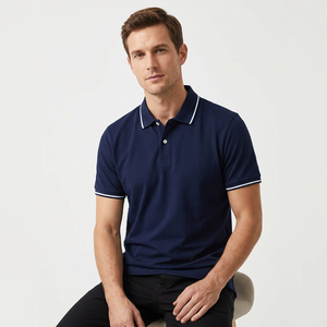 Mens Cotton <b>Polo</b> <b>Shirt</b> Short Sleeve Contrast Trim Collar T <b>Shirt</b> Casual Sports WearMen's <b>Navy</b> Blue - Product Image 4