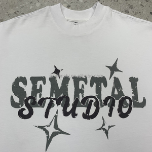 Fabricant de t-shirts personnalisés en coton 100% blanc, t-shirts graphiques surdimensionnés, t-shirts courts et carrés, t-shirts épais avec impression sérigraphique pour hommes - Product Image 2