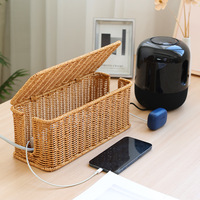 Boîte de rangement pour multiprises rectangulaire en rotin tressé PP avec couvercle pour bureau, meuble TV, salon, bureau à domicile, décoration