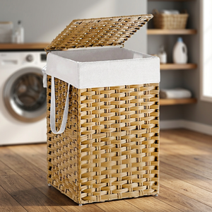 Paniers de rangement multifonctionnels pliables faits à la main, écologiques, avec poignées, taille M - Osier naturel pour la lessive, les pique-niques et l'organisation - Product Image 4