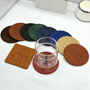 Custom logo Printed Luxury Eco-Friendly Waterproof Non-Slip Vintage Brown Round PU Leather <b>Coasters</b> Set for <b>Drinks</b> - Product Image 2