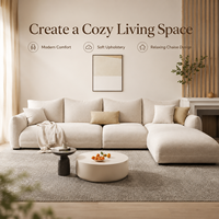 Samt-Ecksofa Creme Off-White Flaches Modulares L-förmiges Chaiselongue-Sofa mit Weichen Komfort-Kissen für Wohnzimmer