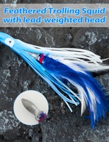 5er Pack Thunfischfeder-Trolling-Köder-Set mit 4-Zoll-/6-Zoll-Tintenfischen und Edelstahl haken für das Großwild fischen
