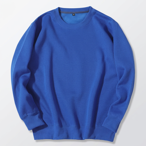 เสื้อสเวตเชิ้ตผู้ชายสีน้ำเงินล้วน คอและปลายแขนเสื้อแบบริบ ทรงโอเวอร์ไซส์ ถักจากผ้าฝ้าย 100% สวมใส่สบายๆ สำหรับฤดูใบไม้ร่วง - Product Image 2