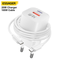 Chargeur Rapide Essager EU UK pour Téléphone Mobile PD 20W Type C et Câble de Charge Rapide Type USB C 100W pour Iphone Samsung