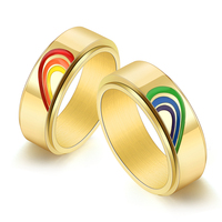 Bague minimaliste rotative en acier inoxydable pour hommes et femmes, motif arc-en-ciel pêche, pour couple, mariage, fête