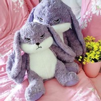 MG Wütender Lila Hase Plüschtier Flauschiges Kaninchen Kuscheltier Lustiges Zorniges Gesicht Plüschspielzeug für Schlafzimmer Sofa Deko Frauen Männer Teenager