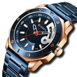 CURREN 8344男士手表新款时尚别致不锈钢石英男表日期和星期绅士选择时钟手表