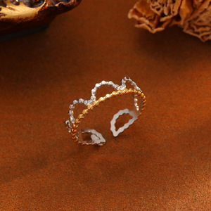 패션 멀티 스타일 투톤 라인 하트 보우크노트 크라운 리프 여성 반지 스테인리스 스틸 스택 링 - Product Image 3