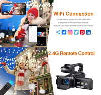 Caméscope Numérique 6K HD 64MP avec Zoom Numérique 18X, Caméra WIFI avec Télécommande Sans Fil à 360 Degrés
