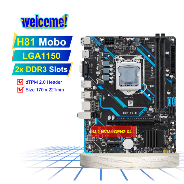 NEW H81 Supports TPM 2.0 Header LGA1150 Dual Channel 2X DDR3 RAM Slots NVMe M2 PCIe3.0 X16 SATA3.0 USB3.0 H81 Motherboard