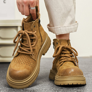 2026 Summer New Style Men's Casual Short <b>Boots</b> - Breathable, Retro Thick Soles, Round Tops, Fashionable, Safe <b>Work</b> <b>Boots</b> - Product Image 4