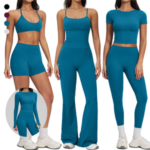 Conjuntos de yoga, mallas deportivas, pantalones cortos ajustados, pantalones rectos, sujetadores deportivos holgados para mujer, camisetas sin mangas, camisetas de gimnasio personalizadas, camisetas de manga larga - Product Image 1