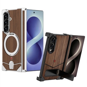 Custom Walnut Wood Back Panel Magnetic Case for Samsung Z Fold 8 Ultra With 360 <b>Ring</b> Stand Aluminum Alloy Frame Shockproof Cover - Product Image 1