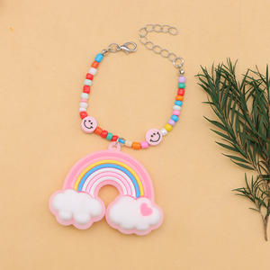 Collar con colgante de arcoíris con cuentas de cara sonriente, amuleto de dibujos animados, regalo de joyería para niños y niñas - Product Image 4