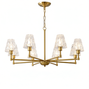 Lustre suspendu 8 lumières doré avec abat-jour en verre, style moderne farmhouse, pour salle à manger, salon, chambre - Product Image 1