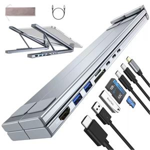 Soporte para Computadora Portátil y de Escritorio, Base de Conexión HUB 8 en 1, Aleación de Aluminio, Plegable, Ajustable en Altura, Soporte de Barra en X Única, N Hub - Product Image 1