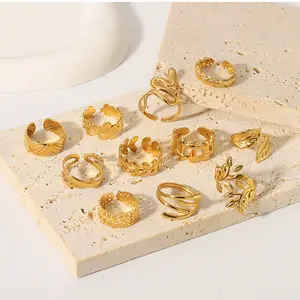 Edelstahl 18K-Gold Herz Klee Blume offener Finger stapeln Ringe Damen Herren Schlangenkette weibliche Knöchelring als Geschenk