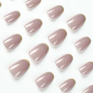 <span class=keywords><strong>Faux</strong></span> ongles courts en résine rose pailletée à presser pour les doigts, avec sequins découpés - Product Image 3