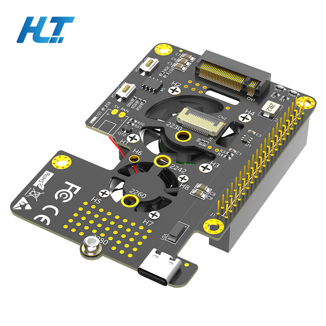 Raspberry Pi 5 M.2 NVMe SSD Adapter Board with Dual Cooling Fans RGB LED Supports 2230/2242/2260/2280 M2 Key-M SSD in Stock